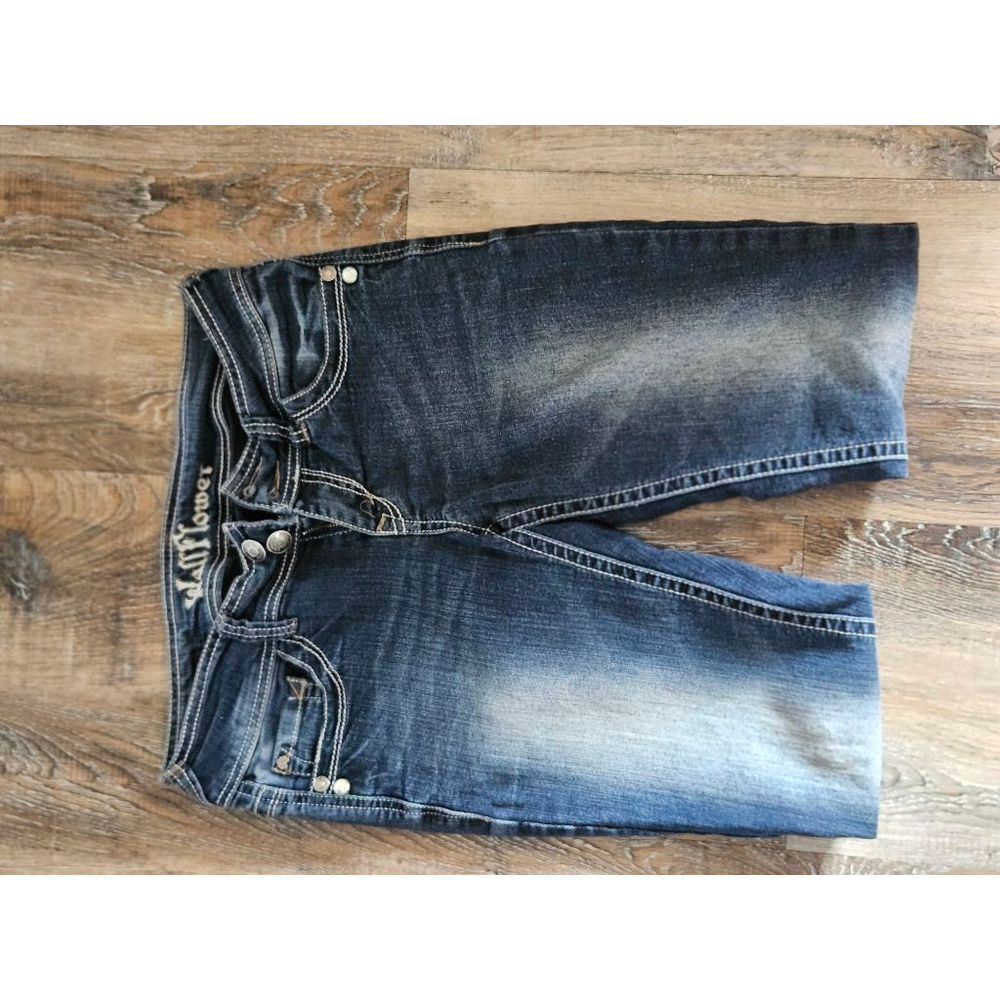 Women's WallFlower Juniors 5 Dark Blue Jeans with White Stitching - Picture 4 of 5